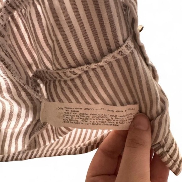 Zara Basic beige & white striped ruffle button blouse, lightweight, size S - Picture 8 of 8